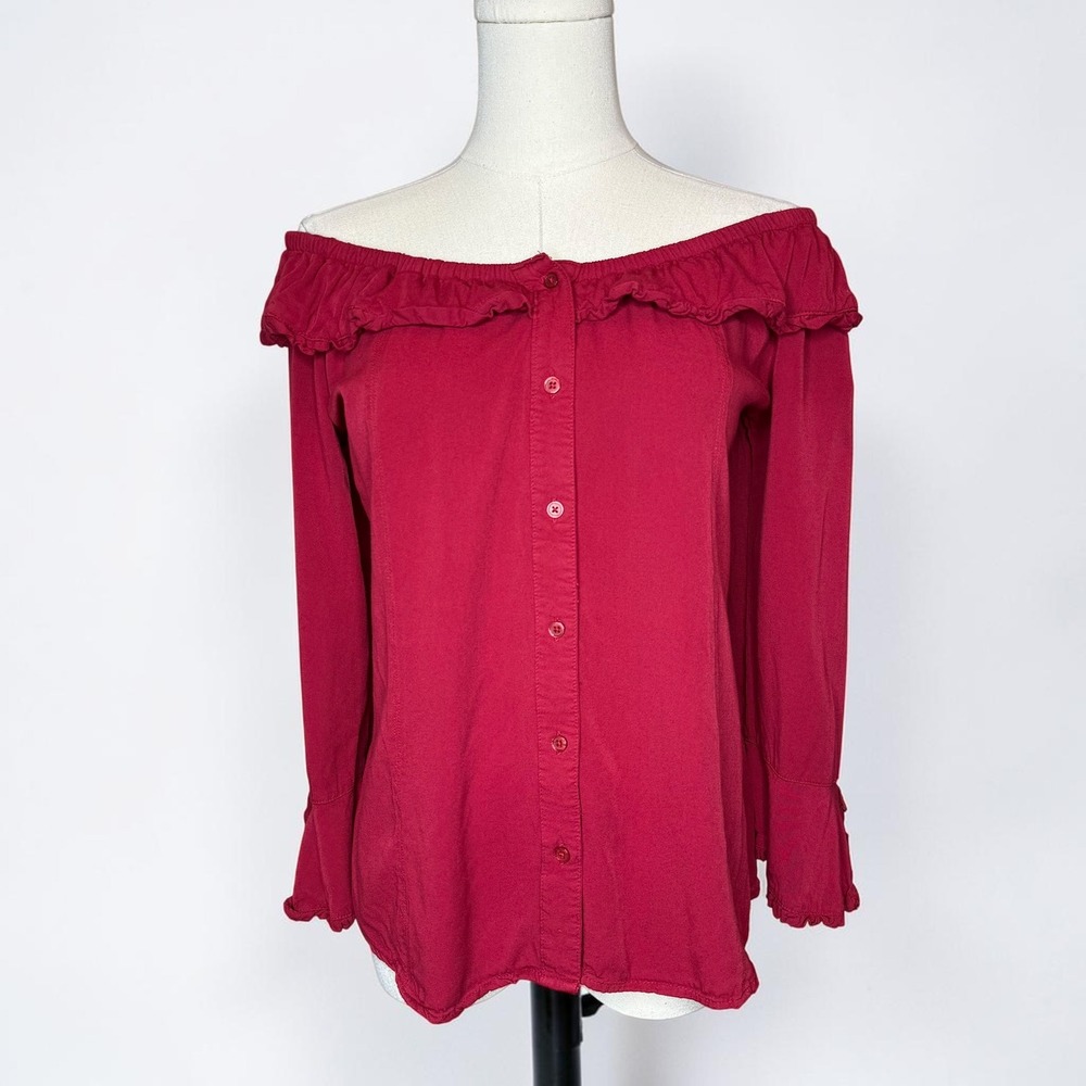 Scully Honey Creek Off the Shoulder Peasant Top Bell Sleeve Boho Ruffle